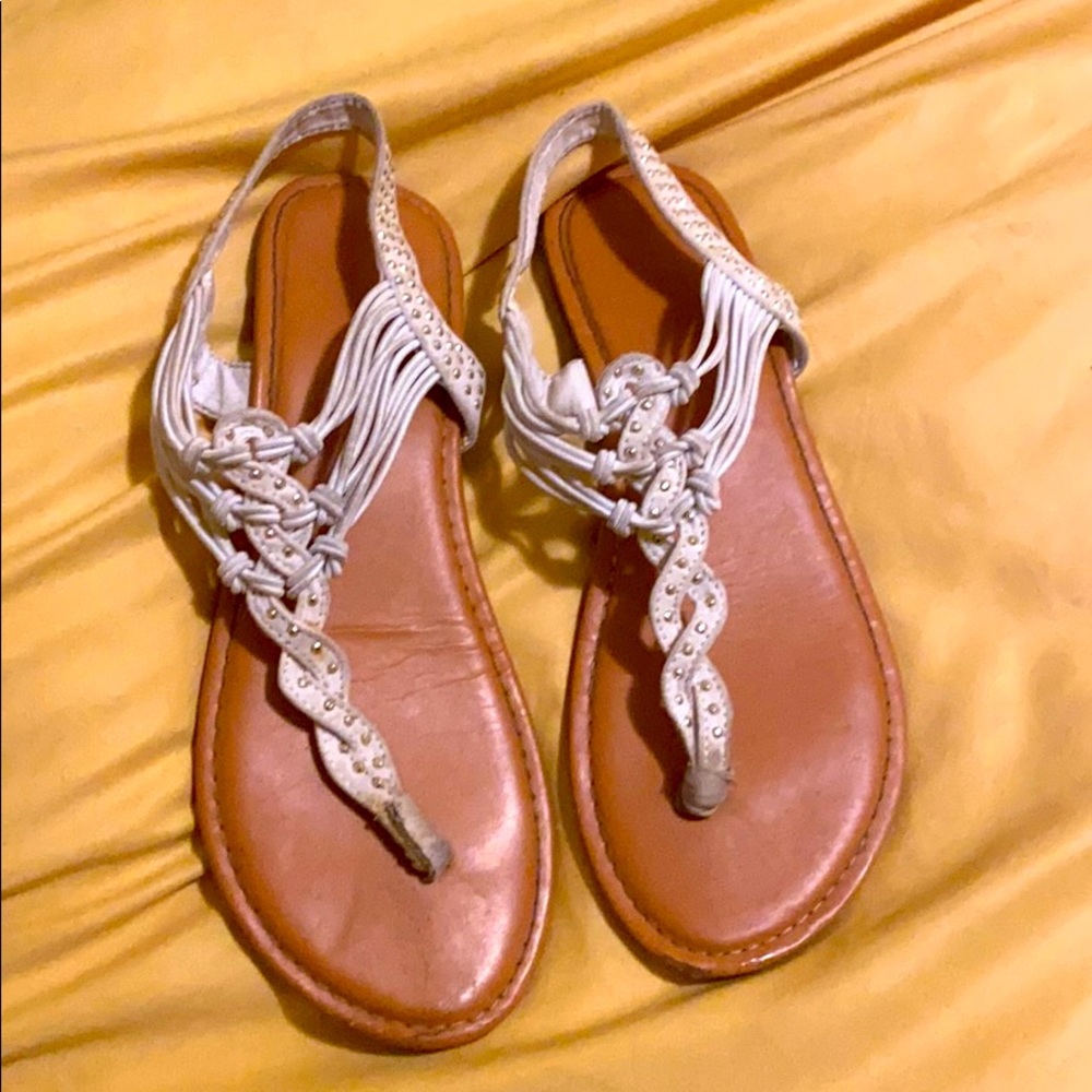 Tan strap sandals with white strap